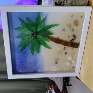 Framed Art resin and glass Palm Tree Beach